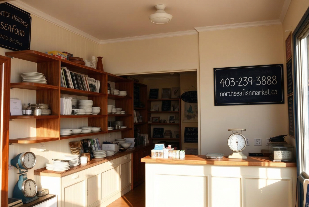 The Crowfoot shop interior with walnut shelving and vintage scales